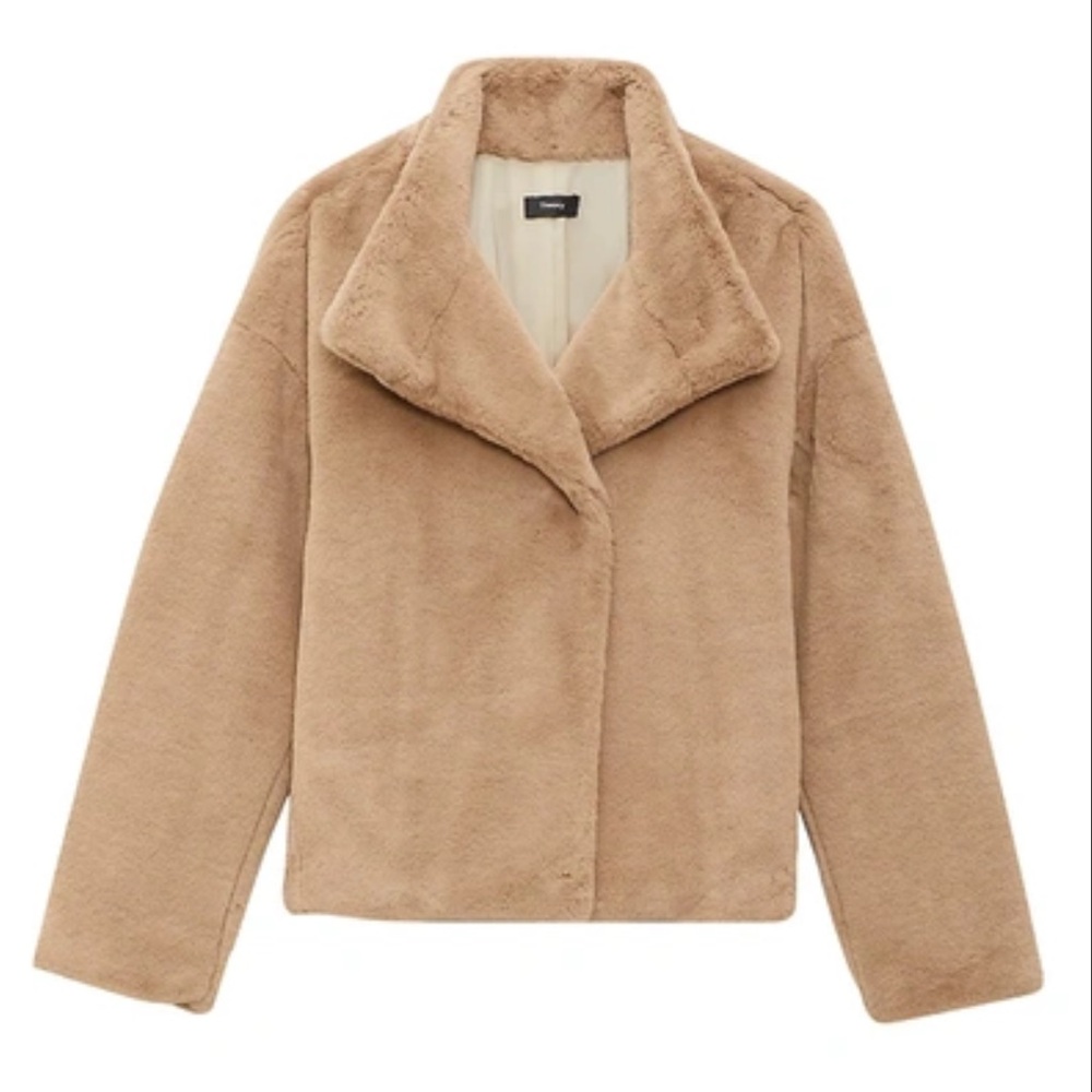 Theory Offset Faux Fur Jacket in Camel